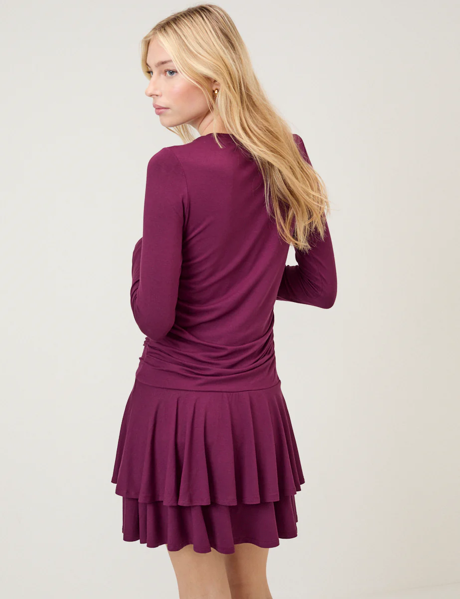 Burgundy Tiered Yuki Jersey Mini Dress - Image 4