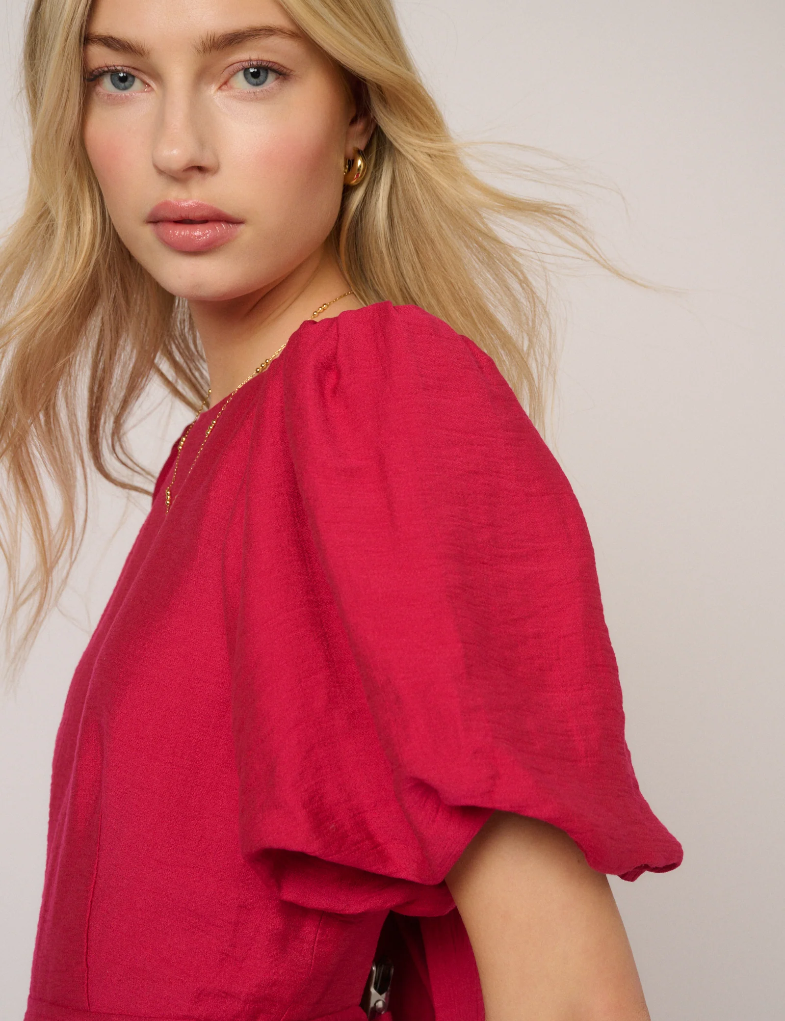 Pink Puff Sleeve Zola Midi Dress - Image 4