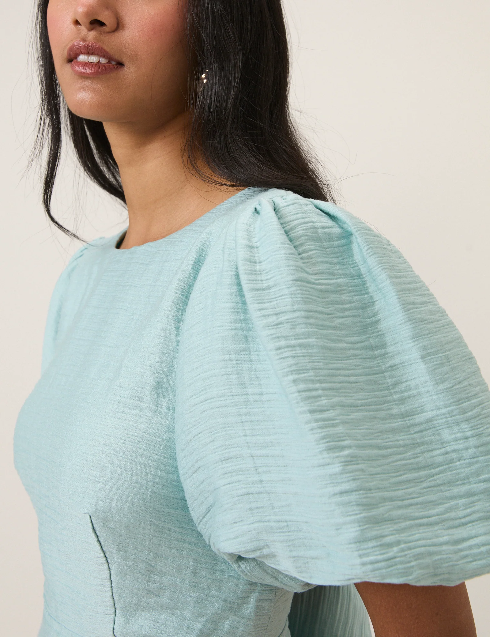 Blue Puff Sleeve Zola Midi Dress - Image 3