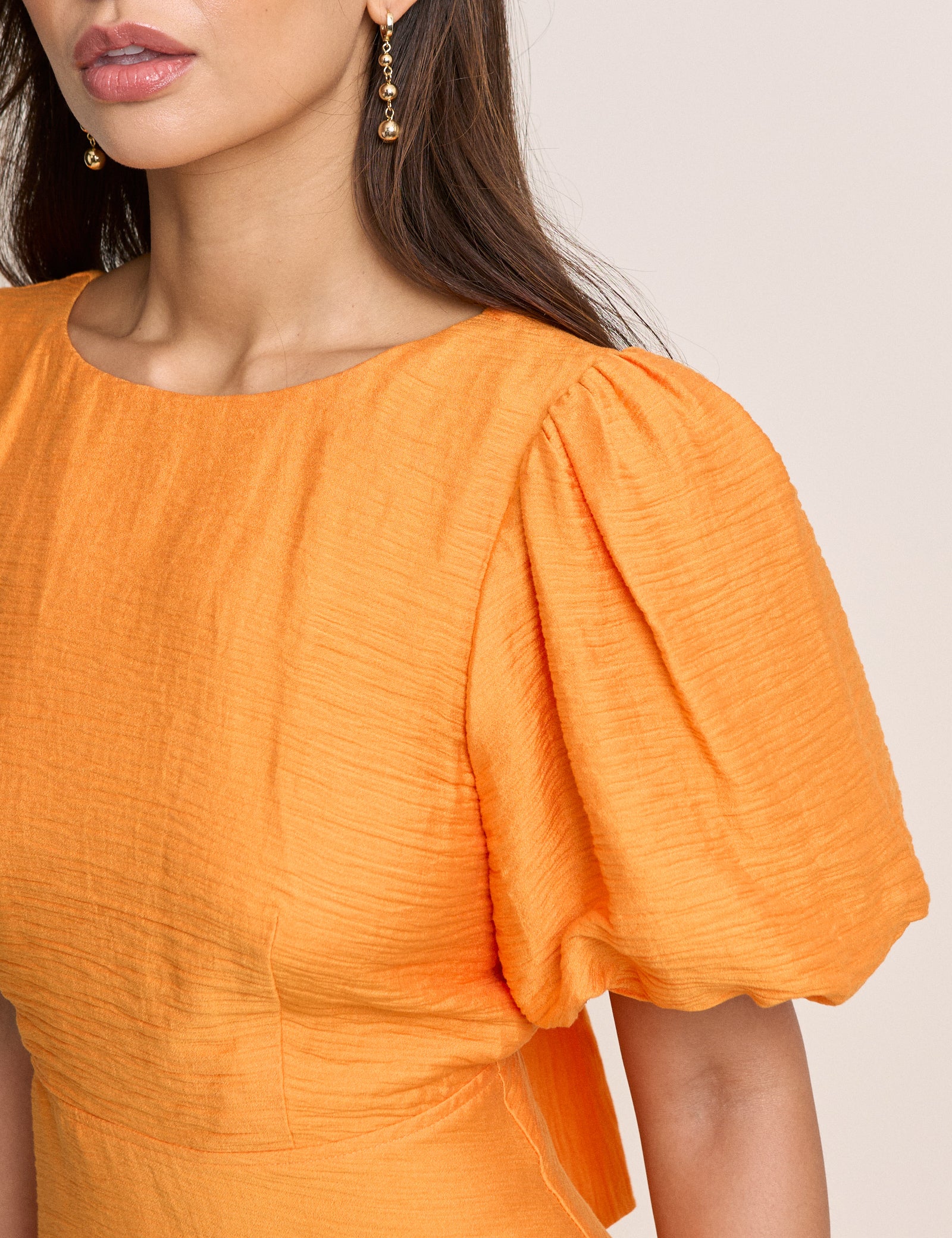 Orange Puff Sleeve Zola Midi Dress - Image 3
