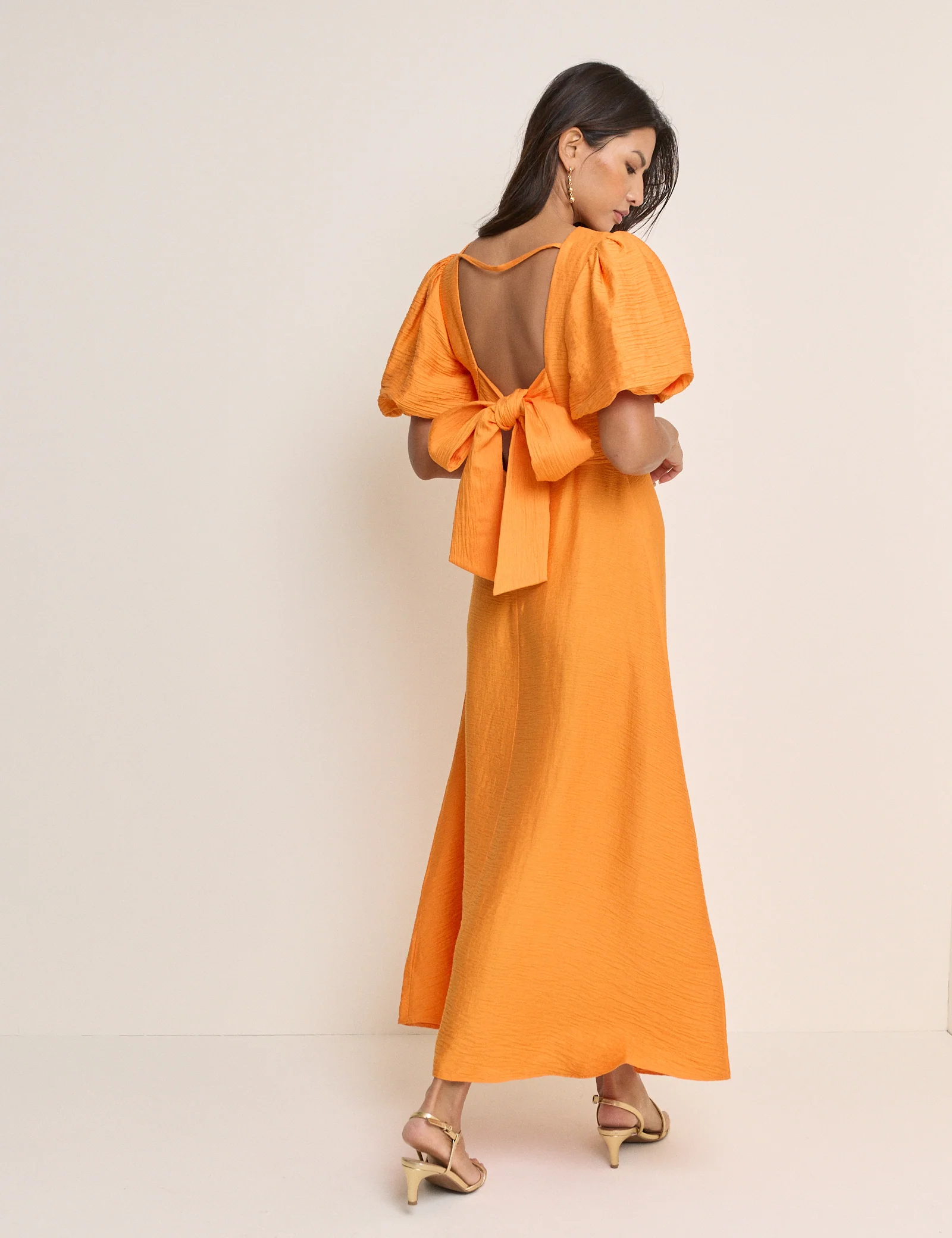 Orange Puff Sleeve Zola Midi Dress - Image 5